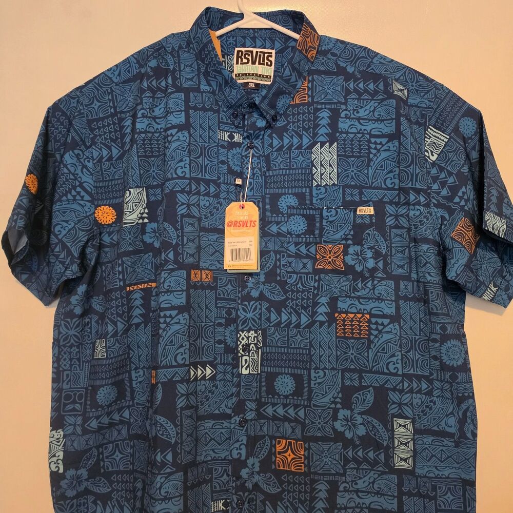 RSVLTS 3XL Mens Blue Hawaiian Tahitian Tapestry NWT